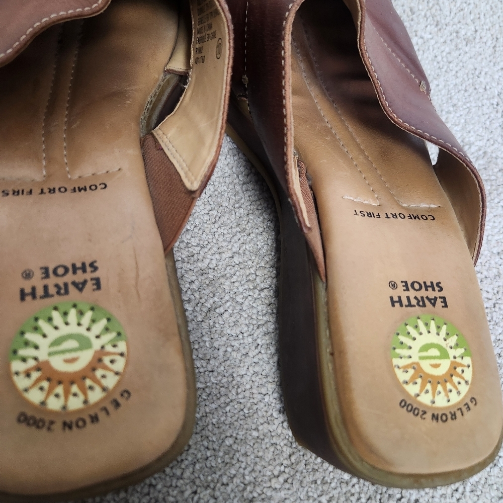 Earth Shoes Gelron 2000 Woman’s Size 10 Slip On Clogs Tan Brown Leather - Picture 7 of 10